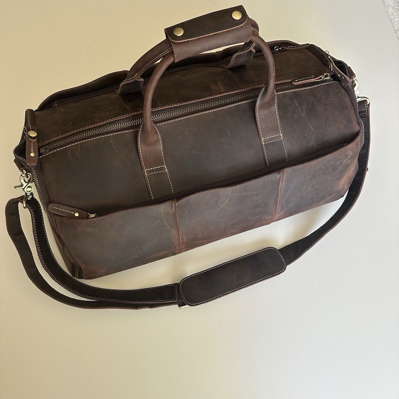 Leather Garment Duffle Bag Convertible Suit Travel Men’s Carry On Brown 2 In 1
