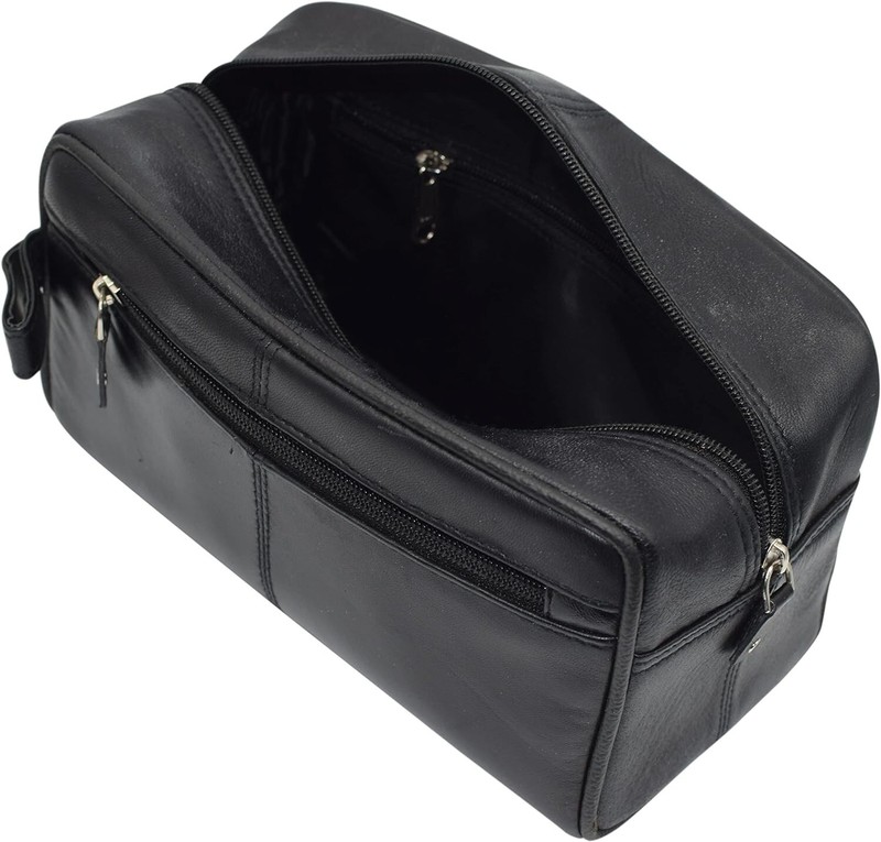 Black Leather Travel Toiletry Bag Zipper Case Organizer Shaving Portable Dopp gallery