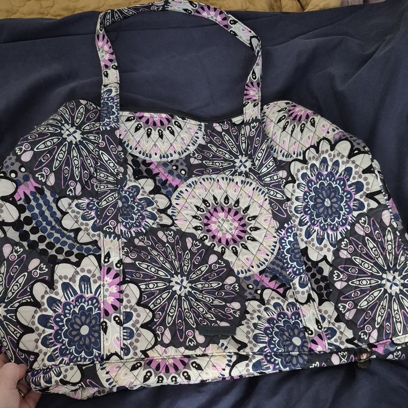 Quilted Abstract Pattern Duffle Bag Purple Zipper Closure Inner Pockets gallery