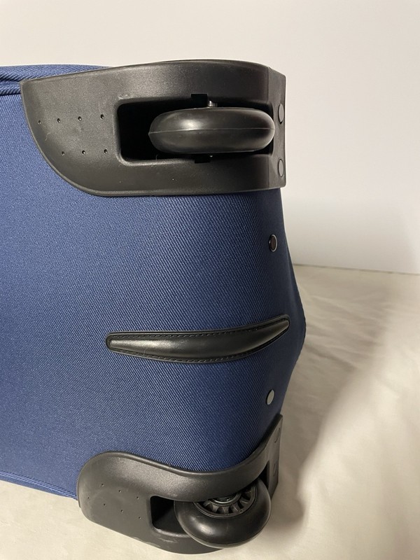 First Class Blue Rolling Duffle Bag Polyester Telescopic Handle Wheels 26" gallery