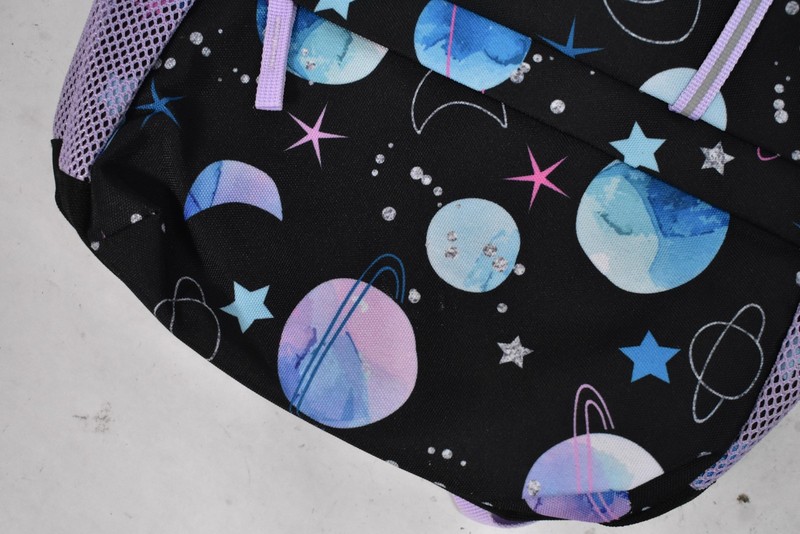 Lands' End Backpack Space Planets Print Black Purple Kids School Bag gallery