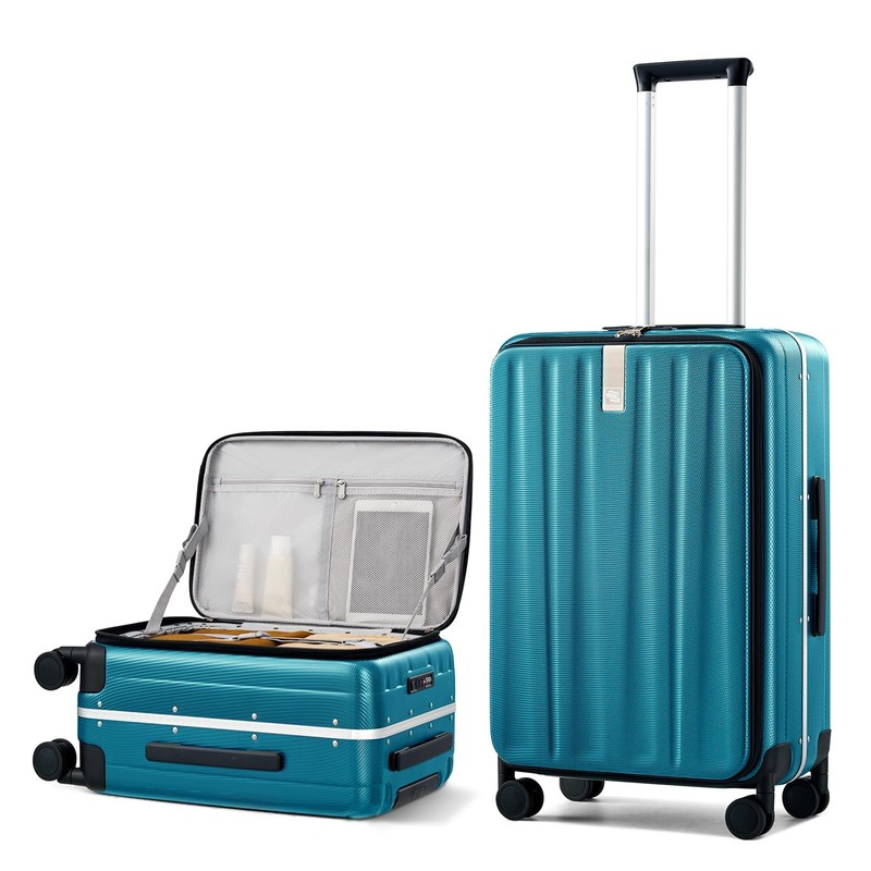 24 Inch Checked Luggage Hard Shell Top Opening Aluminum Frame Hardside Medium…