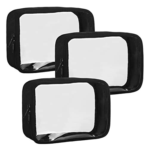 TSA Approved Toiletry Bag 3 Pack Clear, Quart Size 3-1-1 3 Pack, Medium Black