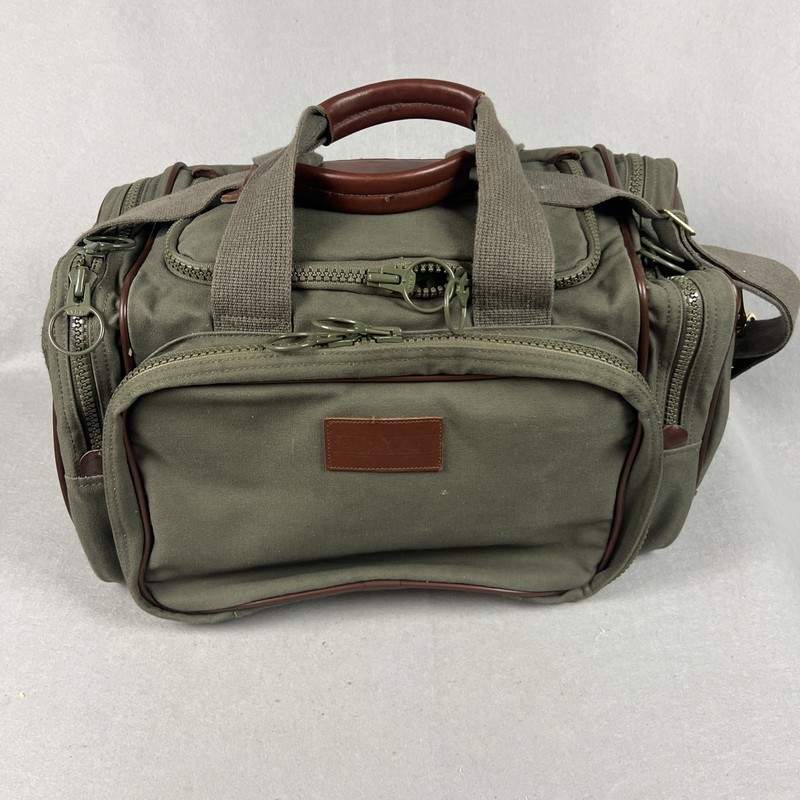 Vintage Lands’ End Square Rigger Green w/ Leather Trim Duffle Bag Canvas 19 Inch