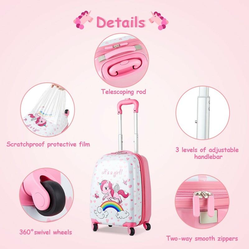 2PC Kids Luggage Set 12" Backpack & 16" Rolling Suitcase for School Travel ABS gallery