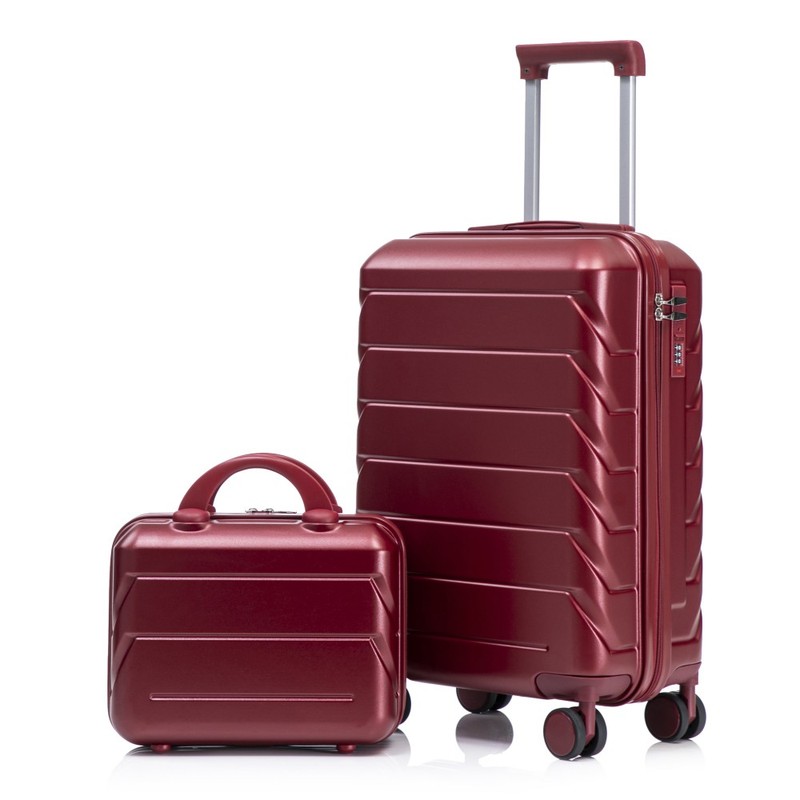 14-inch/20-inch ABS spinner luggage set, 2 pieces, with combination lock (RED)