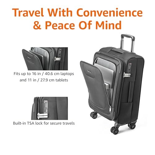 AMAZON BASICS 20" LUGGAGE SOFTSIDE SUITCASE TSA LOCK 8 SPINNER WHEELS - BLACK gallery