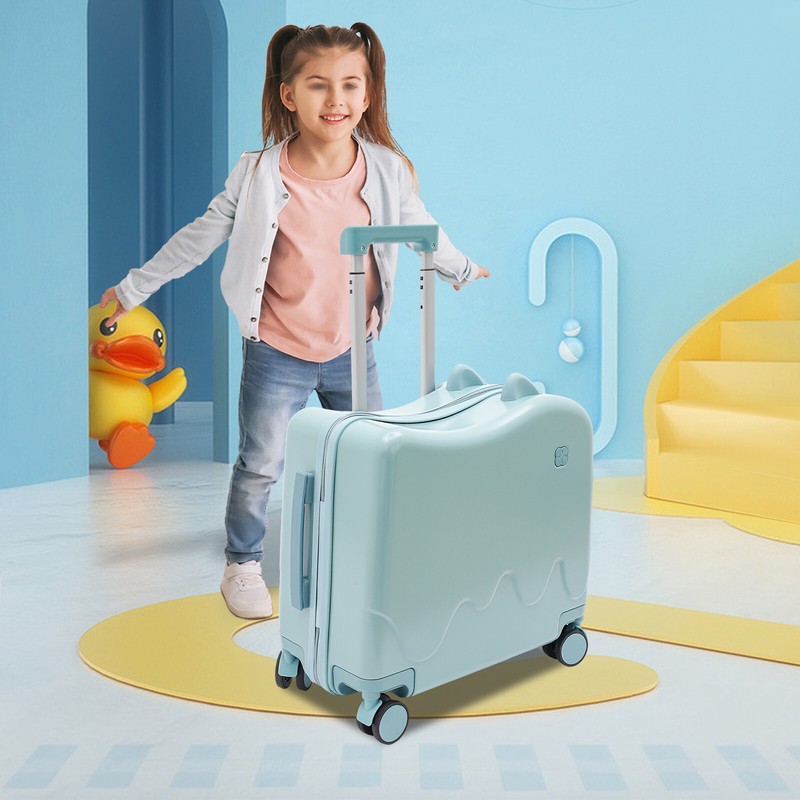 Kids Ride-On Suitcase 37L Sky Blue With Wheels Adjustable Pull Rod Lock