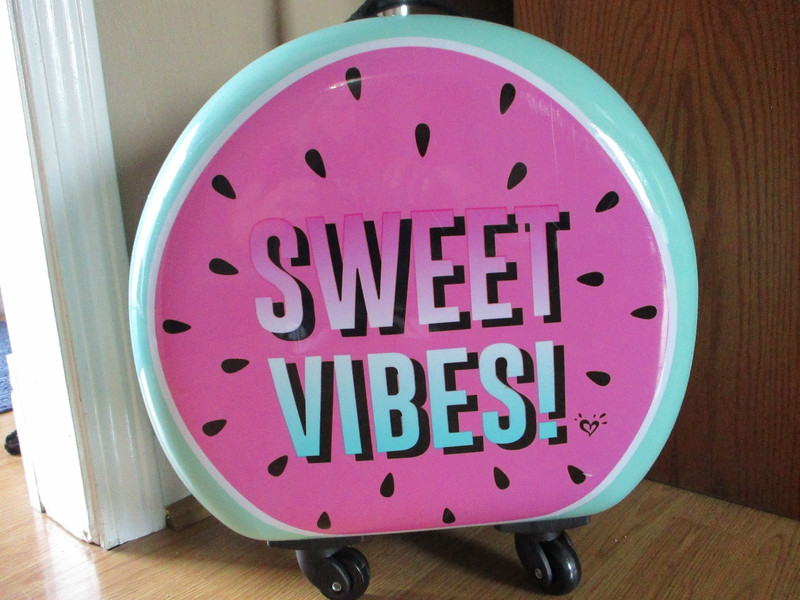 Justice Girls Round Hard Shell Suitcase Watermelon Spinner Luggage Wheelie Rare gallery