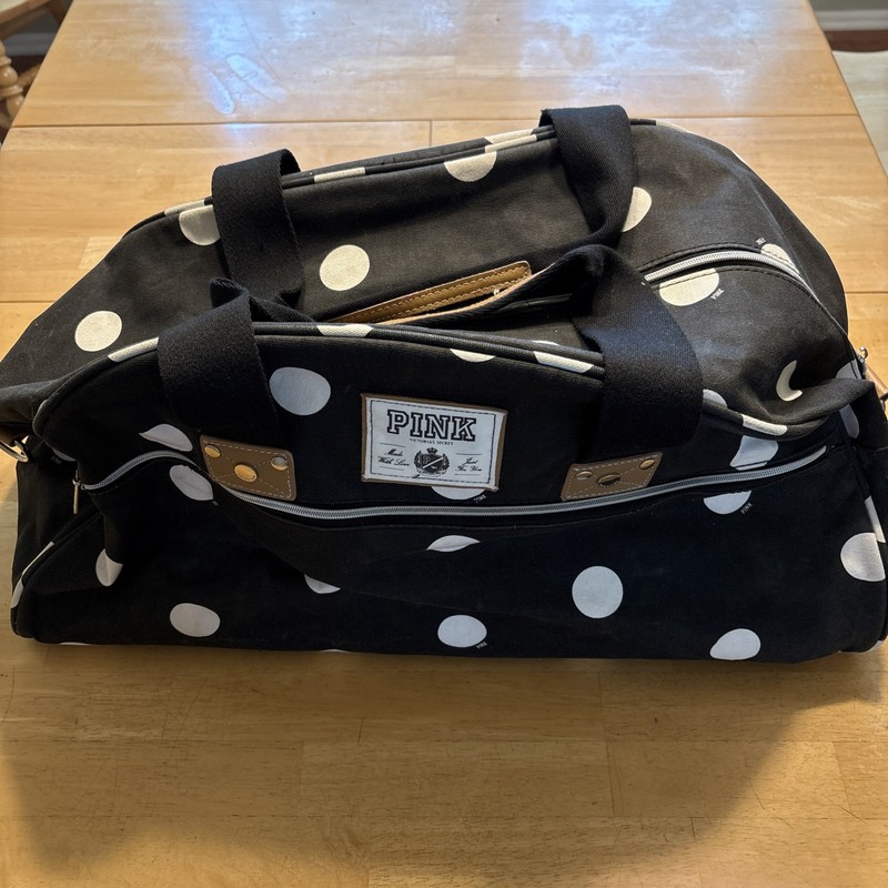 Victoria’s Secret Pink Vintage Polka Dot large Canvas Duffle Bag Travel Gym Y2K