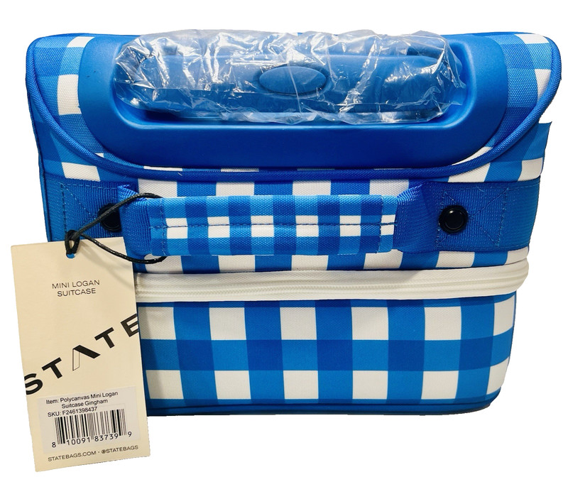 NWT STATE Mini Logan Carry-On Suitcase Blue White Plaid Checkered Cherries-RARE gallery