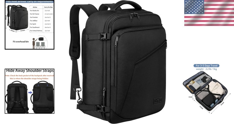 Airplane Approved Extra Large Backpack - Expandable Travel Daypack, 40L, Black gallery