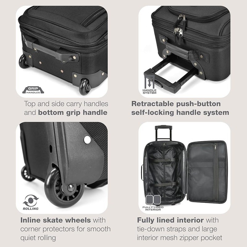 Softside Luggage Set Expandable Polyester Internal Handle Piggy Bag Strap Black gallery