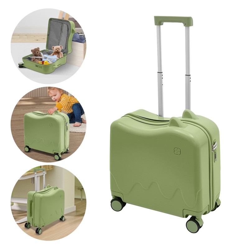 Kids Ride-On Suitcase 18 Inch Olive Green Luggage with Comfortable Seat