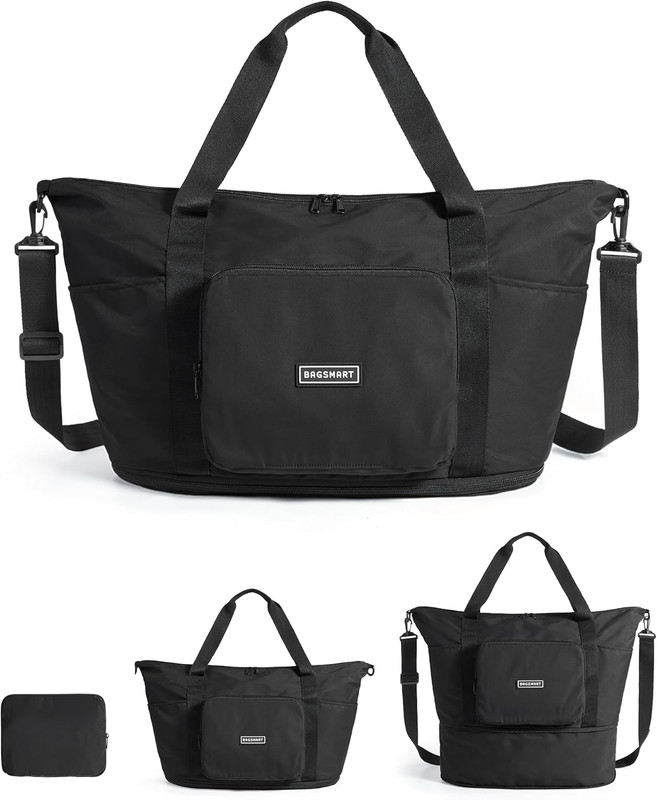 Foldable Travel Bag, 37L Duffle Bag for Travel, Expendable Carry on Weekender Du