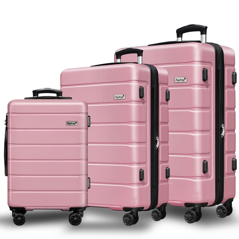 Keytang Explorer Lightweight Hardside Luggage,3 Piece Set（20/24/28）,Pink