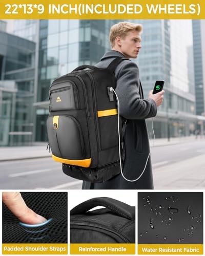 Rolling Backpack with 4 Spinner Wheels, 17 Inch Roller Backpack with USB gallery