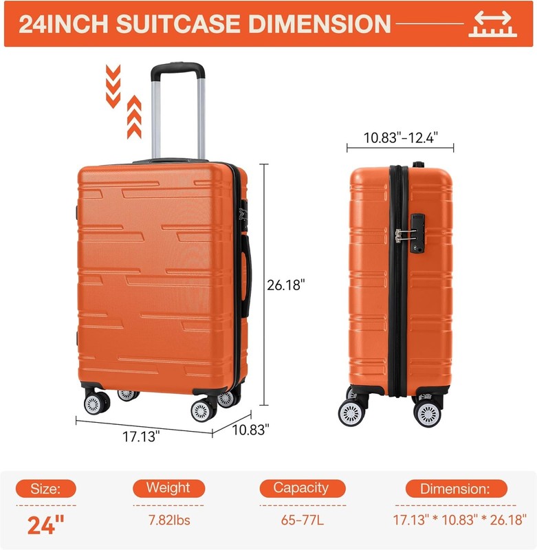 24" Expandable Hard Shell Carry On Luggage Hardside Suitcase with Spinner Wheels gallery