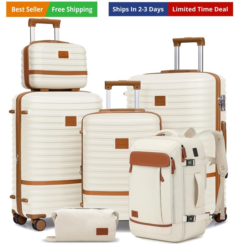 Expandable Luggage Sets 5 Piece, Lightweight Hard Shell Travel Suitcase Set w…
