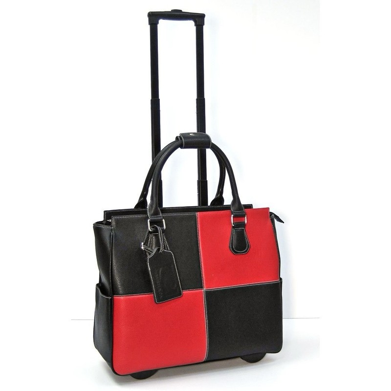 CABRELLI & Co Leather Black & Red Carry-on Wheeled Executive Rollerbrief Bag