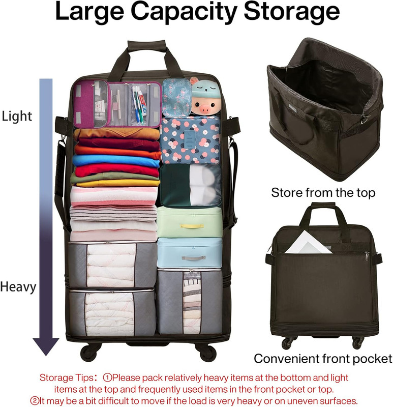 Suitcases with Wheels Expandable Foldable Luggage Bag Suitcase Collapsible Rolli gallery