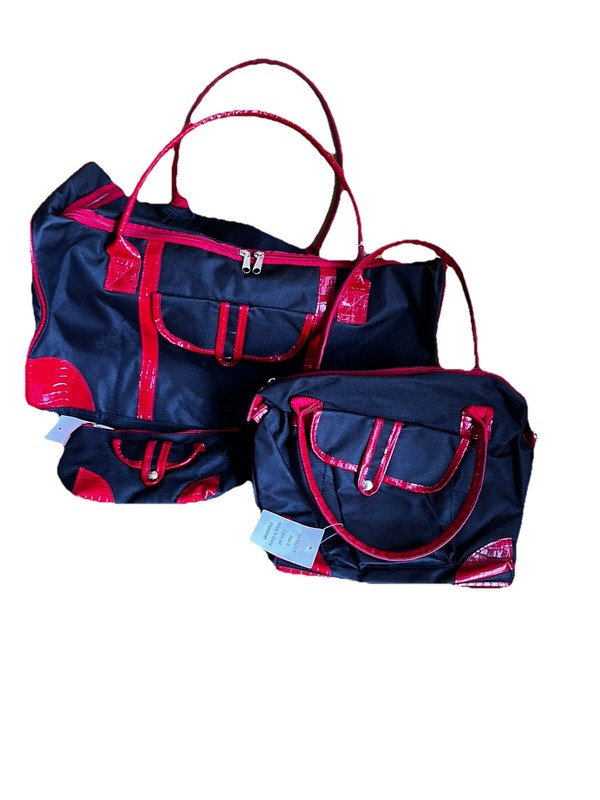 Unbranded DUFFLE Red/ Black Gym BAG Overnight 3 Piece Weekender Travel