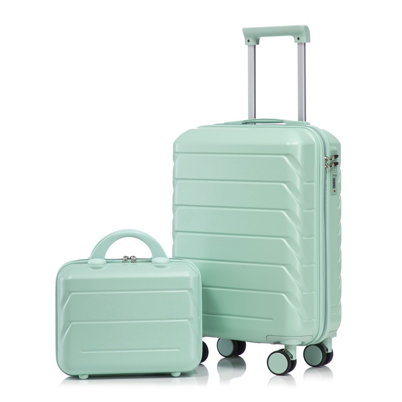 14-inch/20-inch ABS spinner luggage set, 2 pieces, with combination lock (Green)