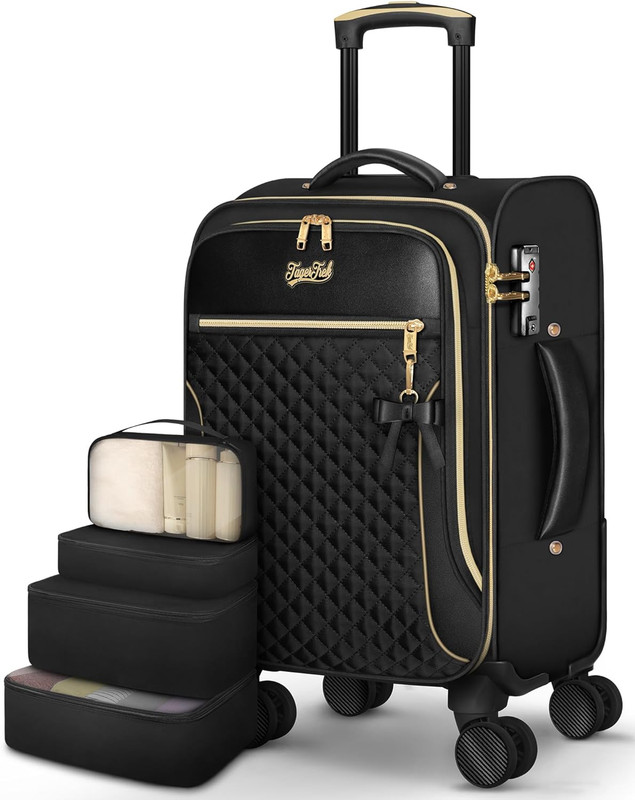 Carry on Luggage 22X14X9 Airline Approved, 20 Inch Softside Suitcase with 4 Pcs,