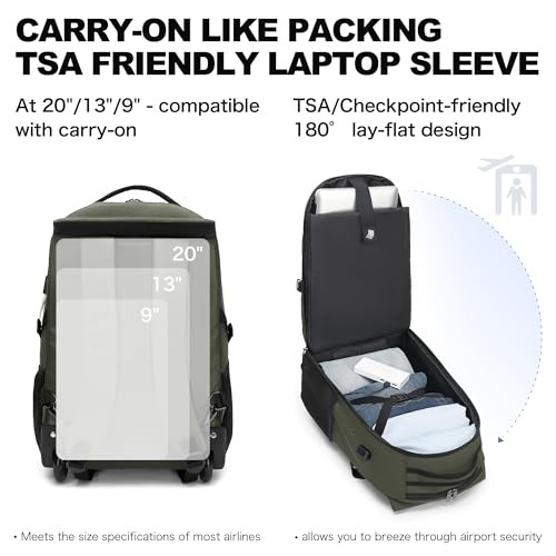 Boavan Rolling Backpack,17 inch Water Resistant Wheeled 17.3 Green gallery