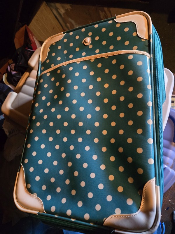 Blue/White Polka Dot Rolling Suitcase Luggage w/ Wheels, Unisex Adult