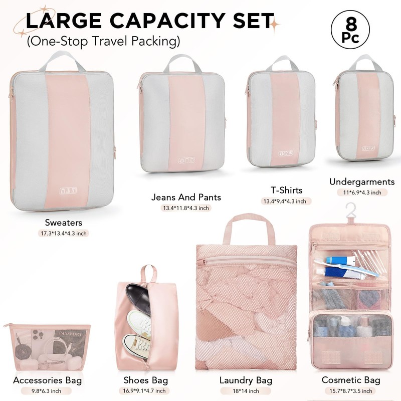 8 Set Compression Packing Cubes for Travel Gifts Mom Women,Airplane/Cruise/Ca... gallery