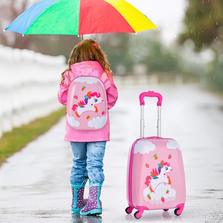 2PCS Kids Luggage Set Carry on Suitcase Travel Rolling Luggage With 12" Backpack gallery