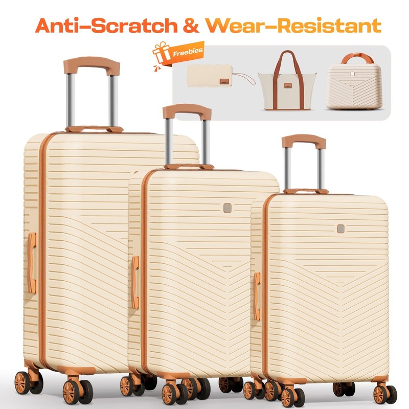 3/6 Piece Luggage Set ABS+PC Hardshell Carry on Suitcase w/ Spinner Wheels + TSA