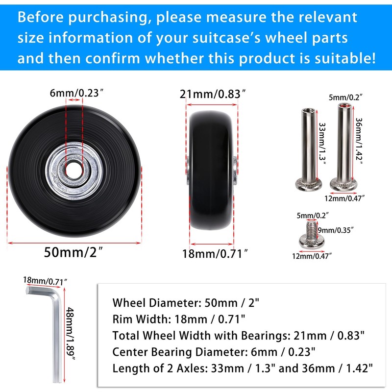 OwnMy 50mm x 18mm Set of 4 Luggage Suitcase Replacement Wheels with Bearings,... gallery