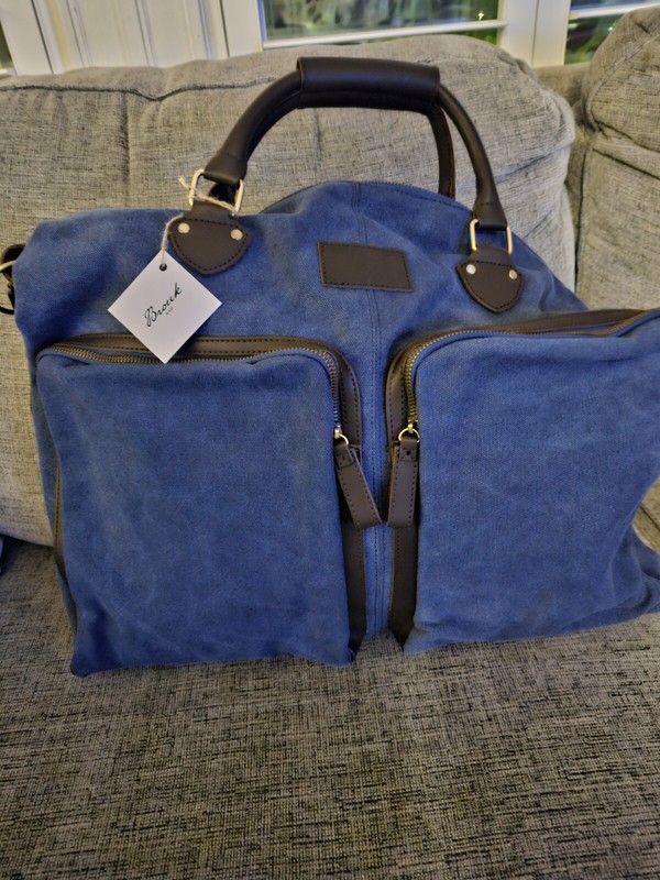 New Brouk & Co Mens Excursion Overnight Messenger Weekender Travel Bag Blue NWT