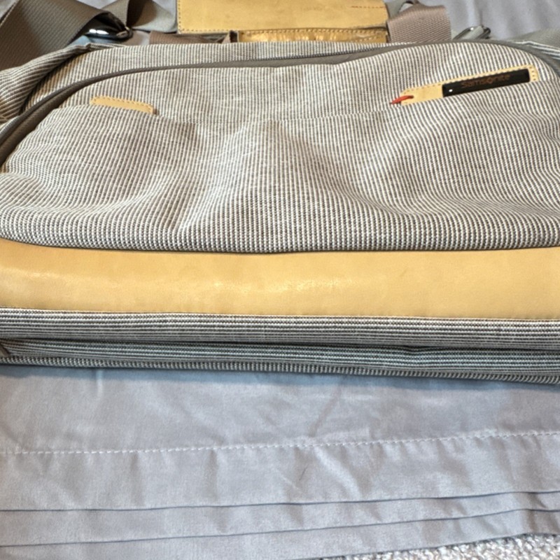 Samsonite Beige & Tan Solid Polyurethane Messenger Bag Adjustable Shoulder Strap gallery