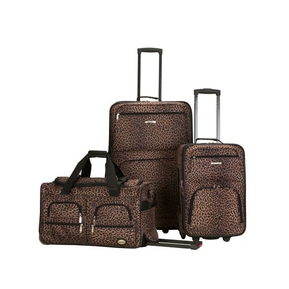 ROCKLAND LUGGAGE SPECTRA 3 PIECE SOFTSIDE ROLLING LUGGAGE SET – LEOPARD