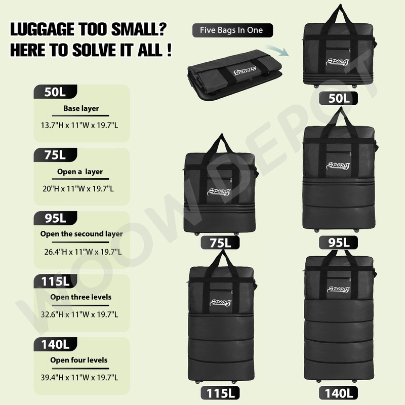 40" Expandable Rolling Duffel Bag Collapsible Large Capacity Luggage Suitcase gallery