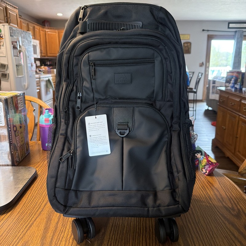 Rolling Backpack with 4 Wheels Roller Travel Laptop Backpack for 17 inch Black