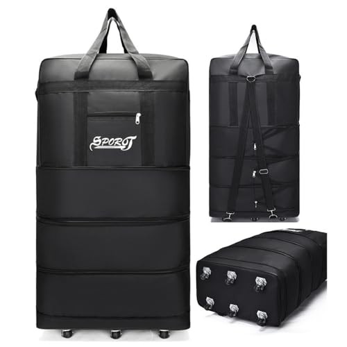 Expandable Extra Large Travel Oxford Duffel Bag with Wheels L – 6 wheels Black