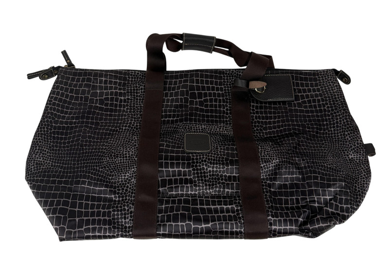 Bric’s Milano Foldable Duffle Bag Black Croc Print Nylon Weekender Carry On