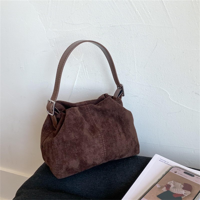 Women Vintage Suede Handbag Small Tote Bag Drawstring Bucket Bag Faux Suede C... gallery