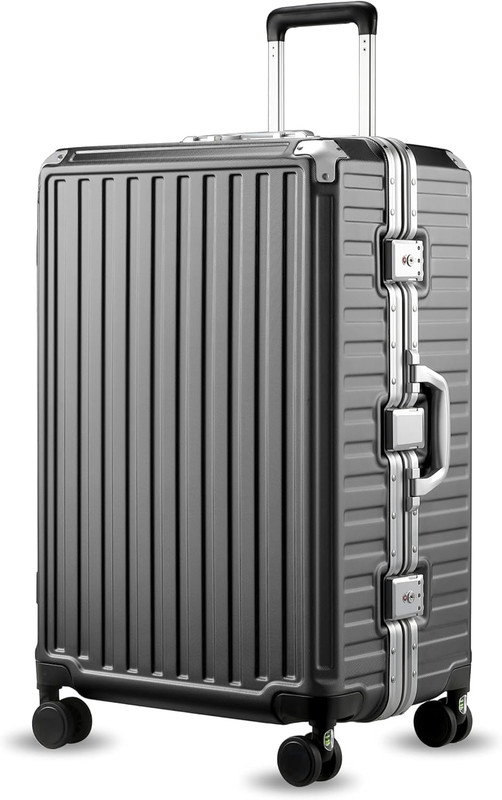 Checked Suitcase with Spinner Wheels, 8010S Aluminum Frame Zipperless Polycarbon