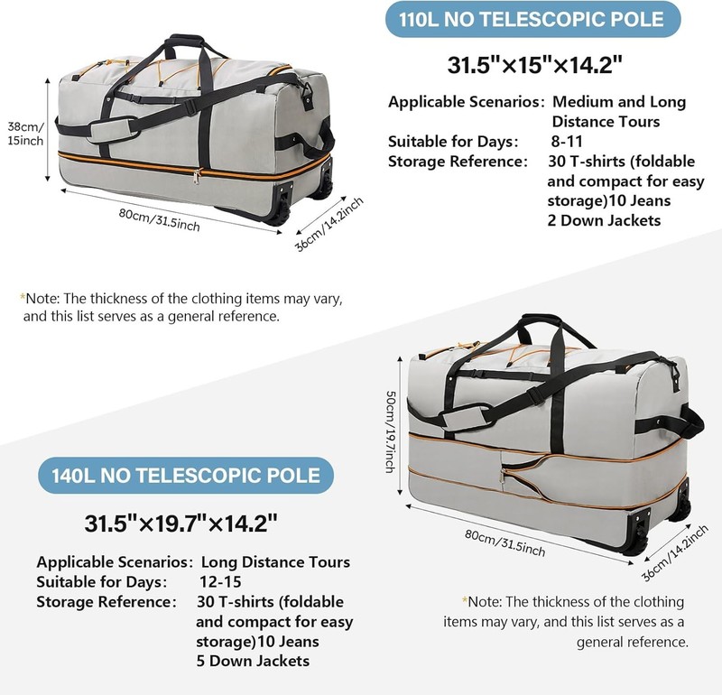 Packable 32” Rolling Duffle Bag with Retractable Wheels and Waterproof Design gallery