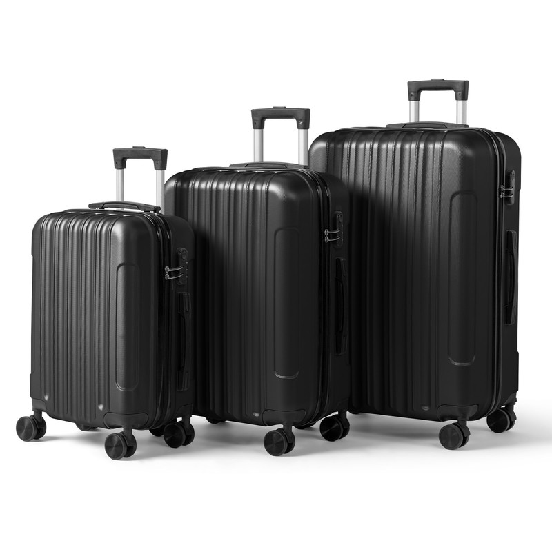 Suitcase Set Vertical Striped Frosted Case Suitcase Black