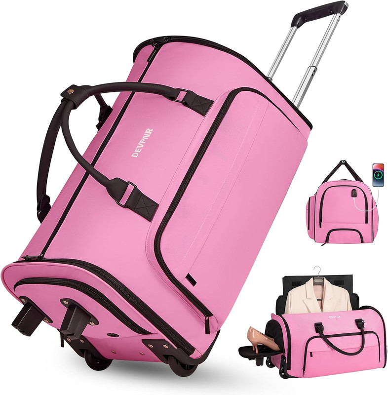 Rolling Garment Bags for Travel, 59L Rolling Duffle Bag with Wheels and Shoe Com