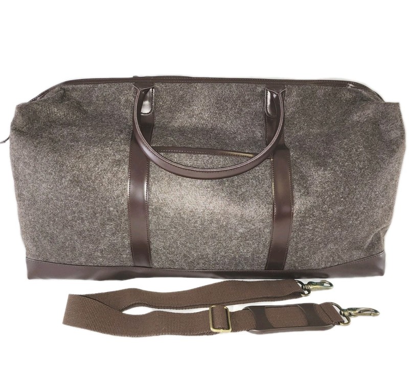 Altitude Large Brown Weekender Duffel Bag Wool Felt Faux Leather Trim w/ Strap gallery