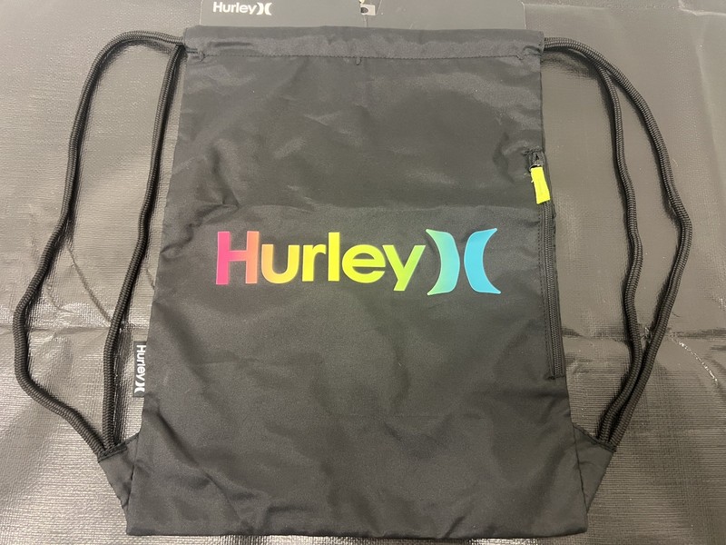 HURLEY Backpack Back Pack Drawstring Bag Cinch Sack Black Rainbow Color Logo NEW