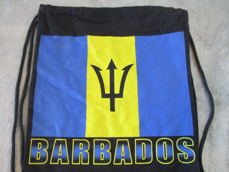 Barbados Flag Drawstring Bag Backpack Gym Sack Souvenir Black 100% Cotton Travel gallery