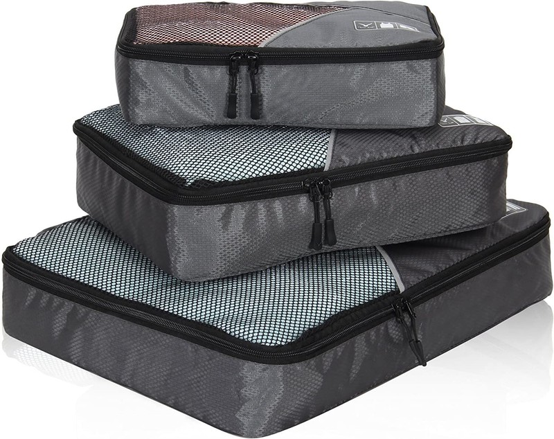 Hynes Eagle 3 Pieces Packing Cubes Set Travel Luggage Organizer Bag Black&Gray